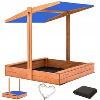 Sandkasten Mit Sonnendach Abdeckung 140X140 ImpräGniert Sandkiste Blau