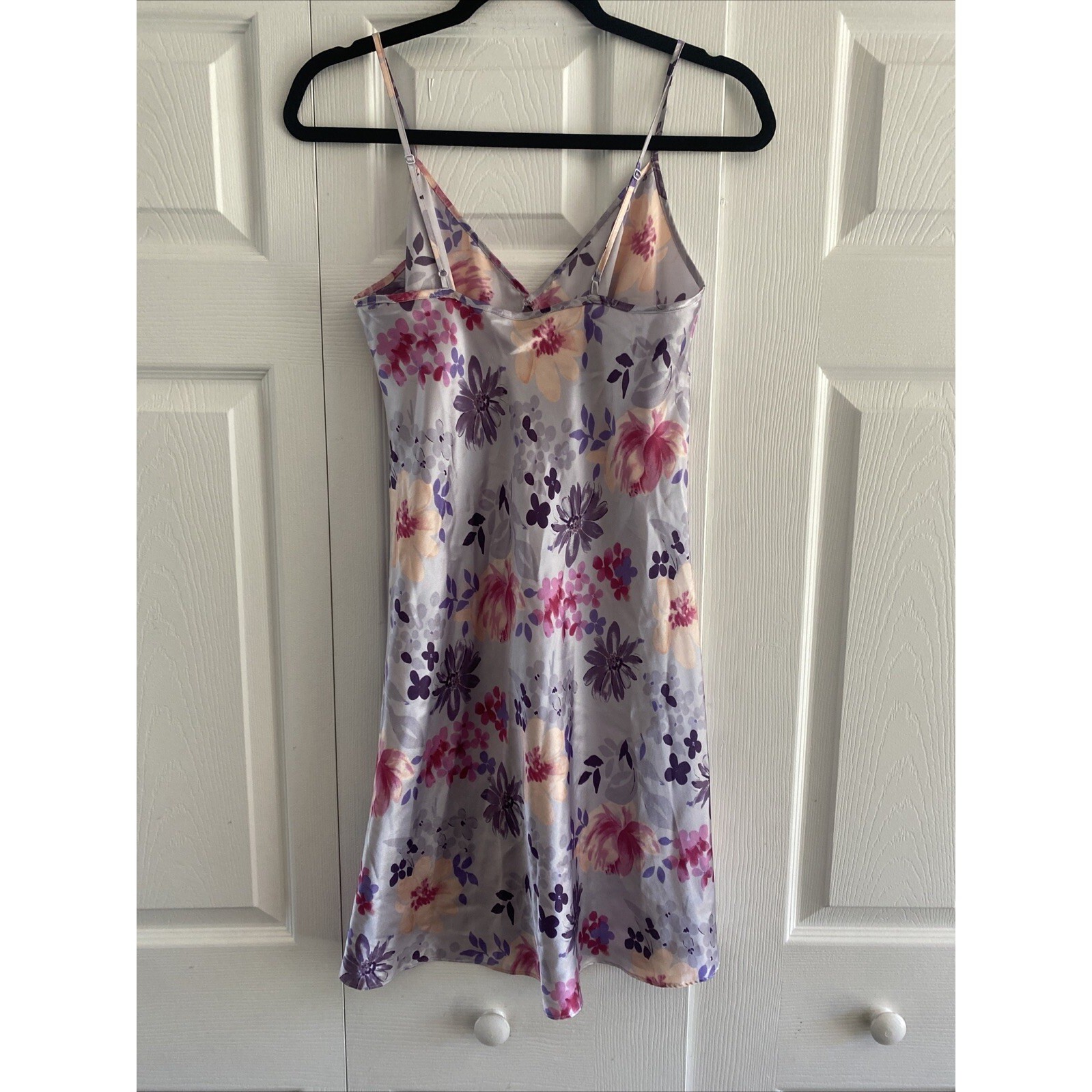 BHS Vintage Floral Satin Slip Nightgown Womens Size 10 Lilac Purple Y2K Lingerie image 5