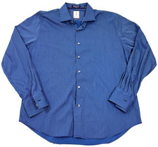 Robert Graham Mens L 17.5 Stretch Button Up Shirt Blue Performance EUC Modern
