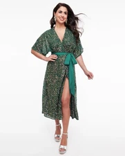 UNIQUE VINTAGE 1960s GREEN SEQUIN WRAP MIDI DRESS – MEDIUM - NEW