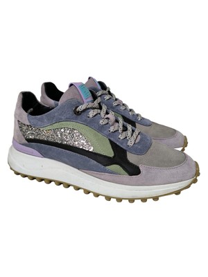 FLORIS VAN BOMMEL Schnürsneaker Damen Sneaker Gr. DE 39 lila-khaki-hellgrau