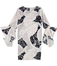 bar III Womens Ruffle-Sleeve Shift Dress, pinkcombo, M