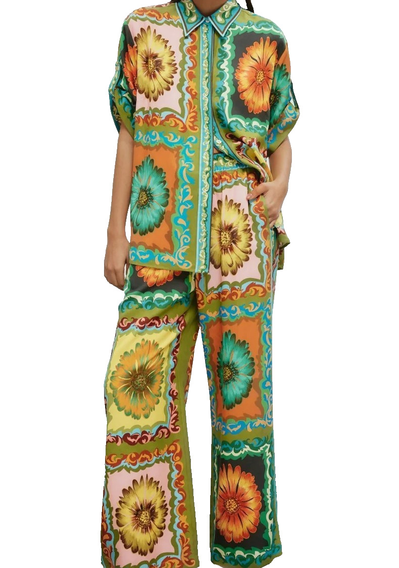 Alemais Disco Daisy Set Womens Size 14 Green Shirt & Pants Pockets Lightweight