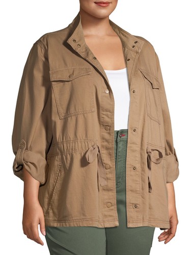 Terra & Sky Womens Plus Size Snap Front Utility Jacket w/Rolled Tab Sleeves, 0X - Picture 3 of 6