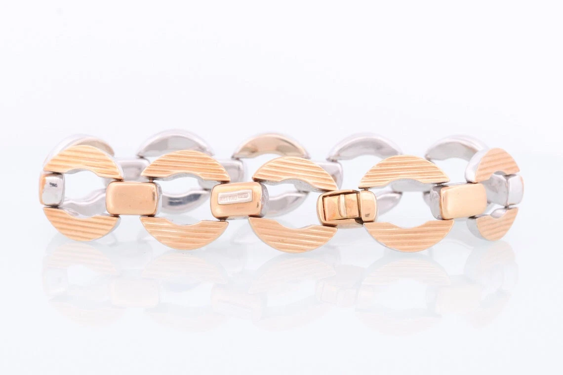 Bracelet chaîne OTC 18K lourd. Réversible Gucci Link or jaune et blanc. 18k