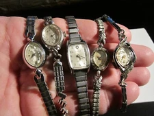 5 VINTAGE LADIES' WATCHES BULOVA TIMEX ELGIN WALTHAM CARAVELLE WIND UP - OFC-T2