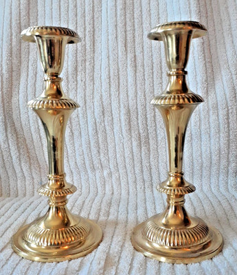 Vtg. 8'' tall Andrea Sadek Solid Brass Candle Holder set of 2