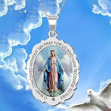 VIRGIN MARY RELIGIOUS PRAY CATHOLIC Pendant On 20" 925 Sterling Silver Necklace