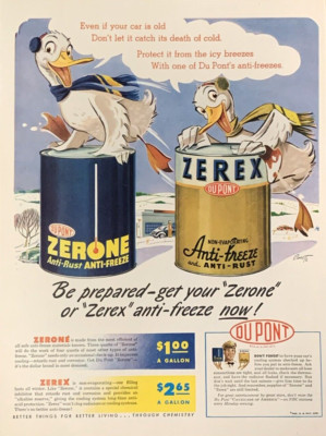 Du Pont Zerone Zerex Anti-Freeze Vintage Print Ad 1946 #0451