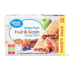 Great Value Fruit & Grain Bars, Variety Pack, 41.6 oz, 32 Count