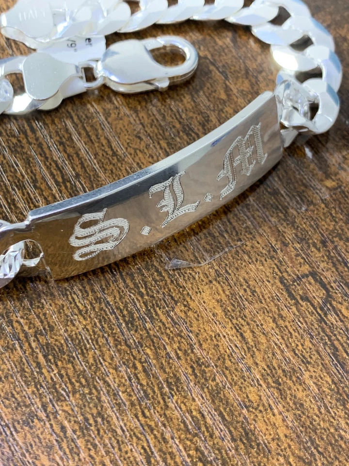 Solid 925 Italian Sterling Silver Diamond Cut Curb Cuban Heavy Link Personalized - Image 4 of 4