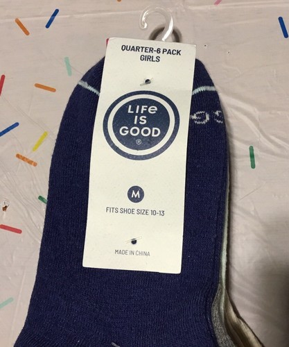 Life Is Good Outdoor Rocket Quarter Socks 6 Pack Girls Medium Shoe 10-13 NEW! - Picture 2 of 10