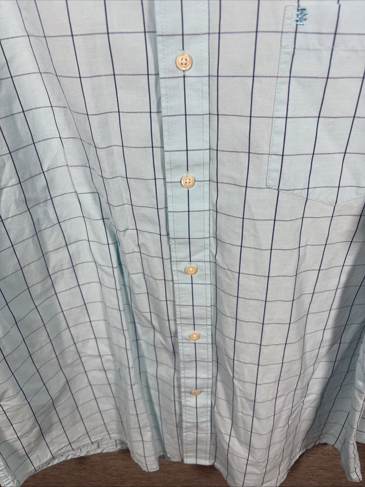 IZOD Dress Shirt Men's Blue White Checkered  Cotton Button Front Sz XL - Image 4 of 4