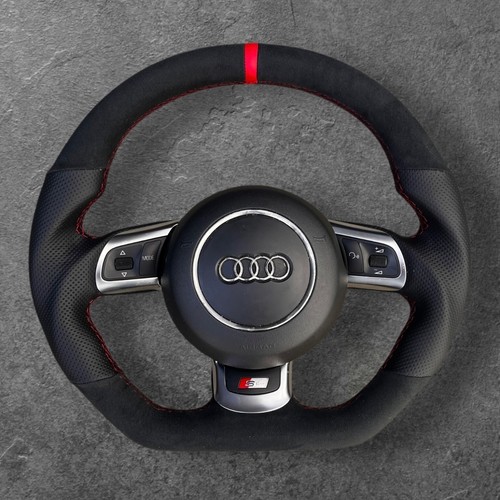 AUDI TT MK2 A3 S3 A6 RS6 C6 R8 CUSTOM BLACK LEATHER STEERING WHEEL - Picture 1 of 6
