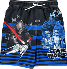 Disney Kids Blue Black Elastic Waist Stripe Star Wars Swim Board Shorts Sz 5-6