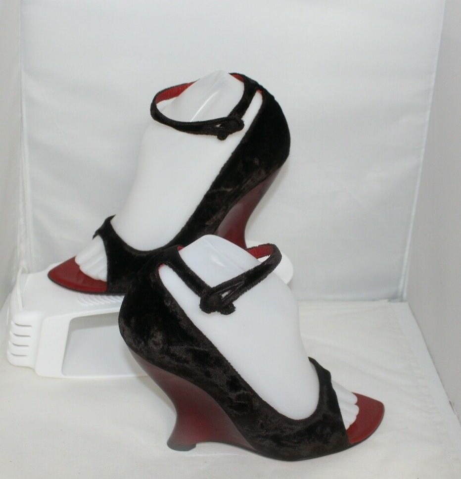 YSL YVES SAINT LAURENT ZEPPA SCARPE DONNA VELLUTO MARRONE SCURO PELLE ROSSO ITALIA 38