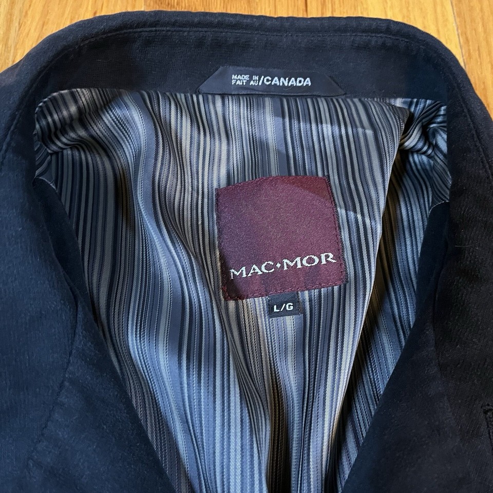Mac Mor Black Chore Coat Jacket Polyester Faux Suede Size Large Striped