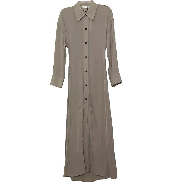 Zara Maxi Dress Size XS Button Front Minimalist Neutral NWT-image