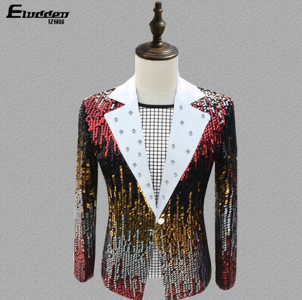 Custom Made Mens Costume Blazer Rhinestone Sequin Gradient Suit Top
