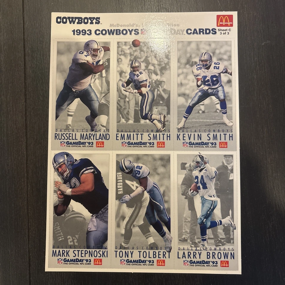 Dallas Cowboys McDonalds Edición Limitada 1993 Tarjetas de Juego Hojas 1 y 3 Foto 3 de 4