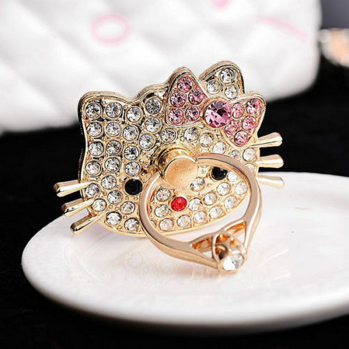 Universal 360° Rotating Cell Phone Ring Stand Holder Grip -Crystal Kitty Cat - Foto 2 di 4