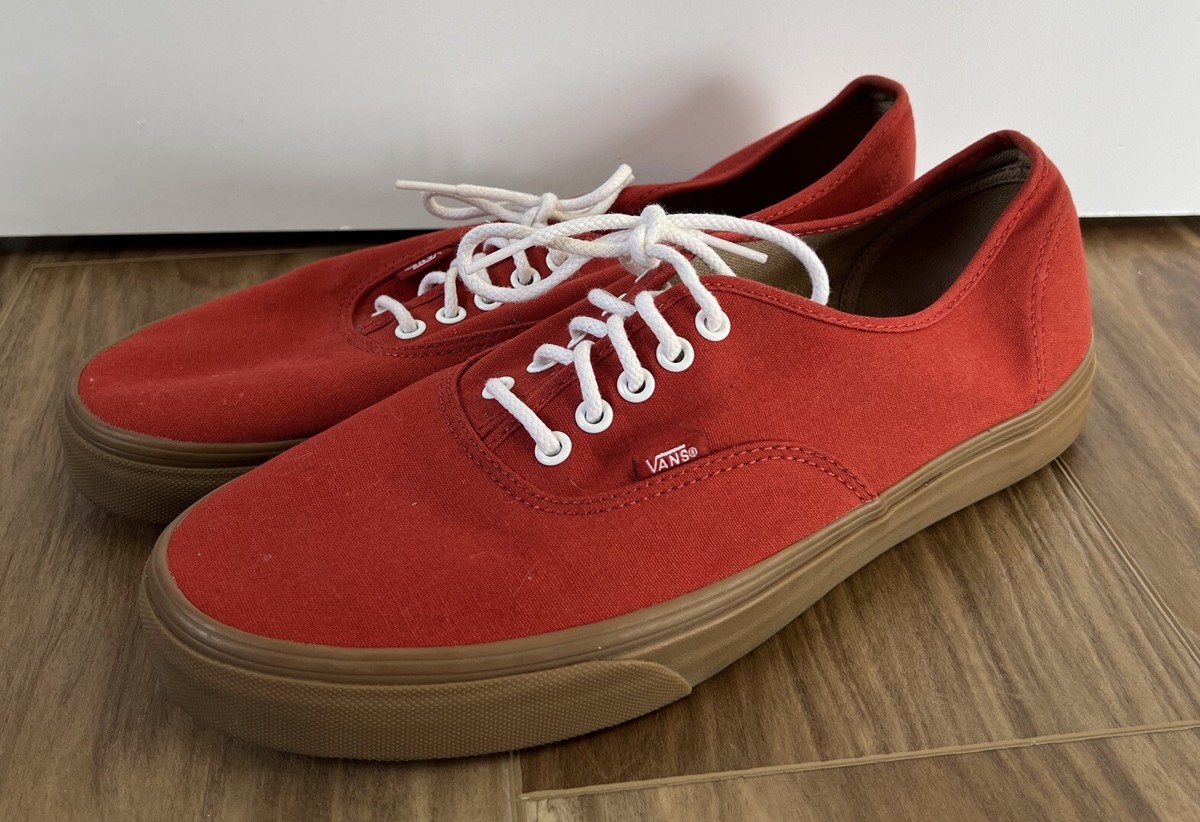 Vans Authentic Low Top Sneakers Shoes Red Tan Bottom Mens Size 12