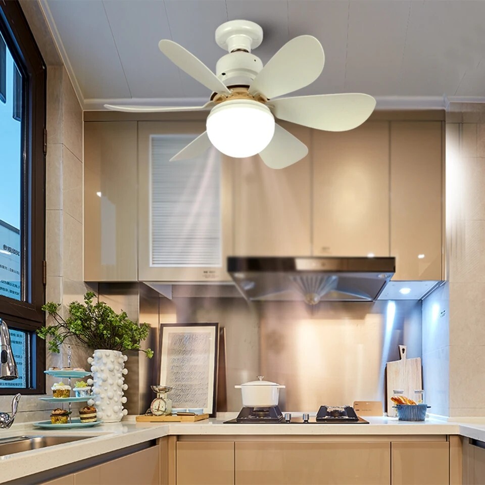 Ventilateur plafond blanc télécommandé 6 pales plafonnier LED 40W basse consommation