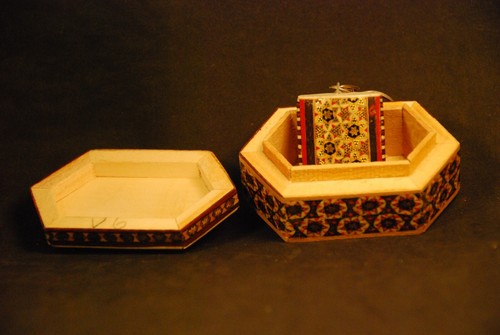 Persische Kunst Khatam Holz handgefertigte Schmuckschatulle mit Schlüsselanhänger - Bild 2 von 3