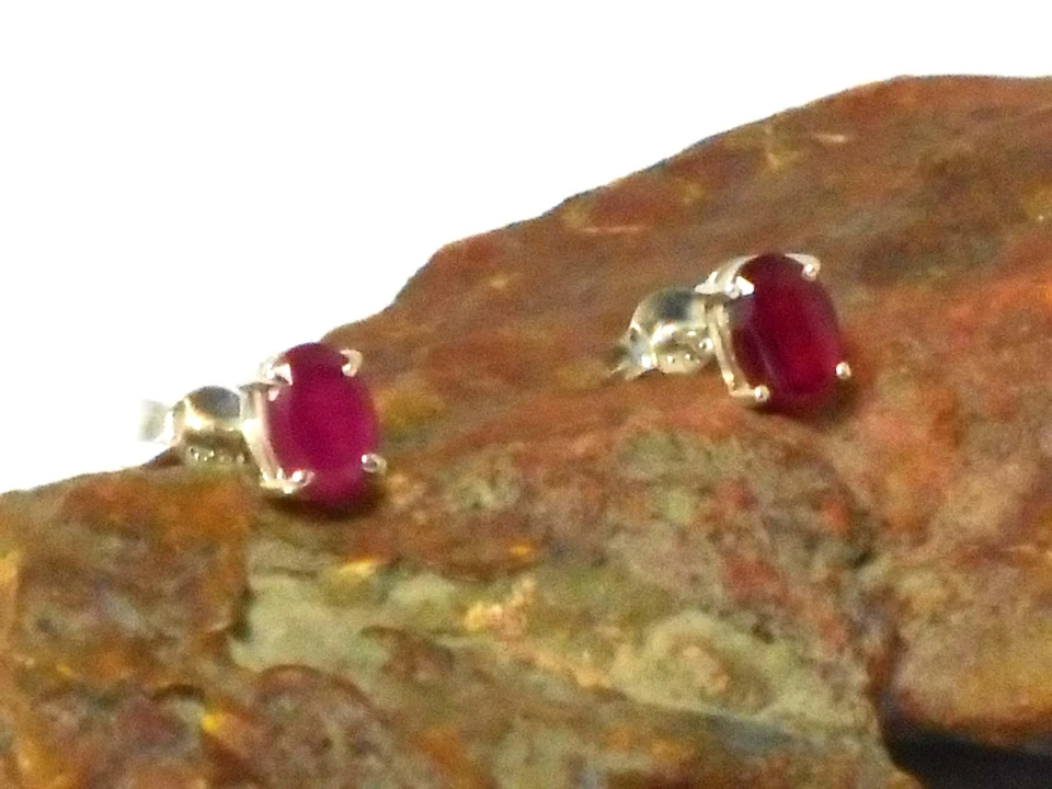 Oval Pink RUBY Sterling  Silver  925 Gemstone Stud Earrings -  5 x 7 mm - Image 3 of 4