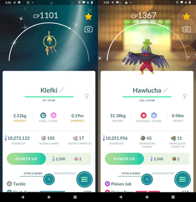 #ad Shiny Klefki Hawlucha Tr de 1M 20k stardust $19.00