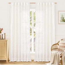 Natural Linen Semi Sheer Curtains 84 Inches Long 2 Panels Living Room Linen
