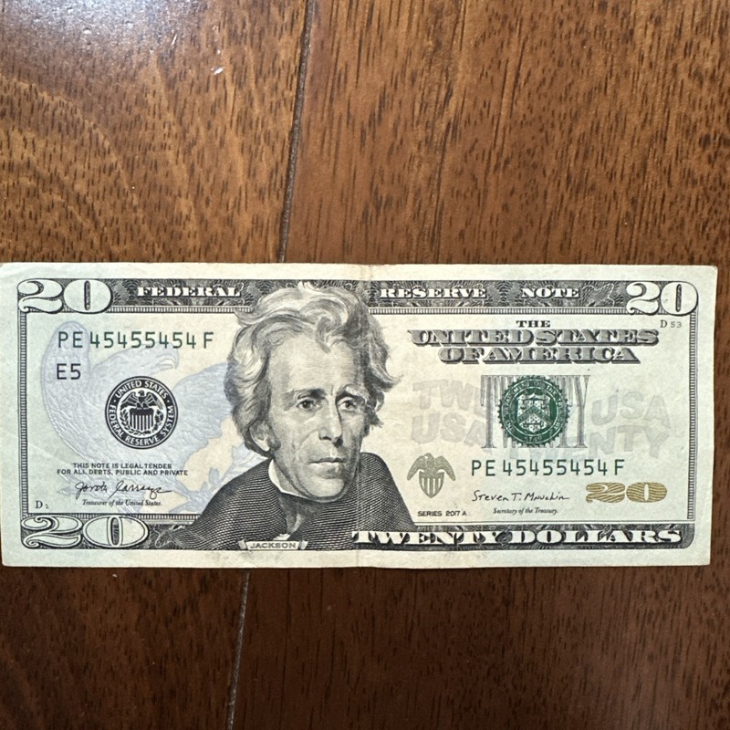 Fancy Serials Numbers Super Rare “BINARY” (RADARS) $20 2017A PE(45455454)F