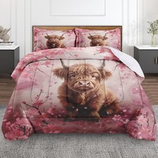 Brown Cow Farmhouse Comforter Set for Toddlers Teens Adults Full, Pink Cherry...