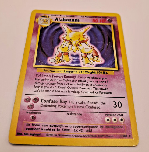 Alakazam 1/102 Holo Rare Base Set Pokemon Card WOTC 1999 Vintage MP