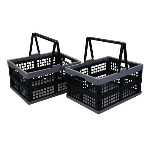 2-Pack 15 L Plastic Collapsible Shopping Basket, Folding Storage Crates with ...