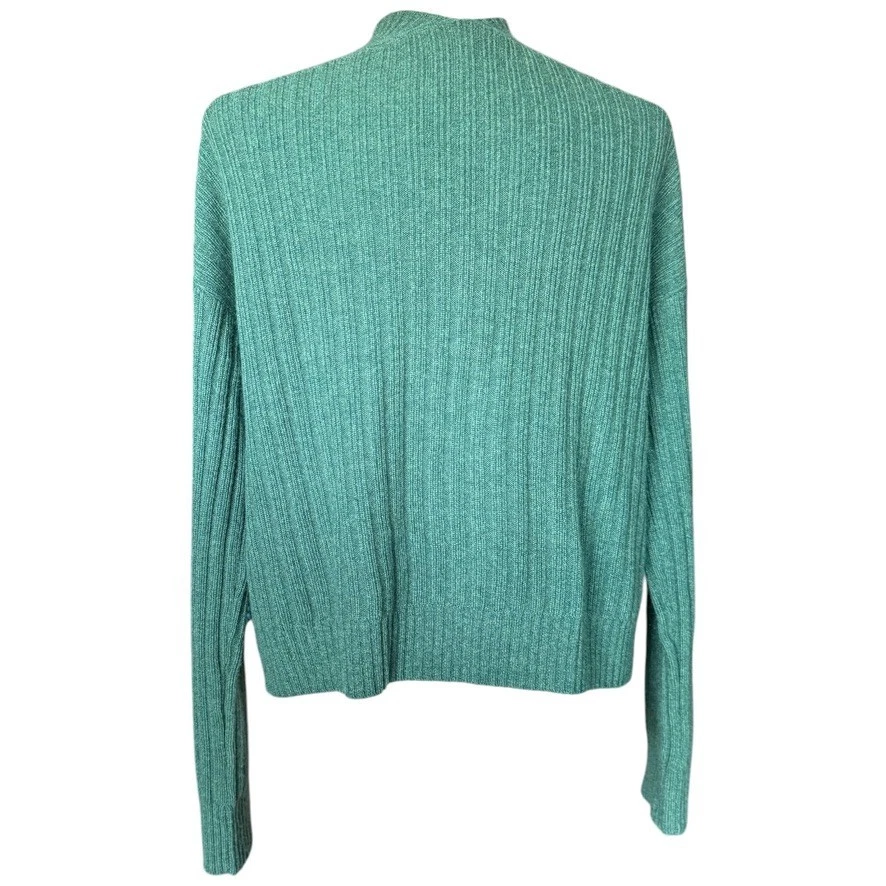 Cárdigan de otoño verde cachemir acanalado frente abierto 100 % cachemir suéter para mujer S Foto 3 de 4