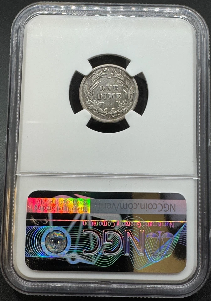 1907-S BARBER SILVER DIME NGC XF45 11EH25 - Image 3 of 4