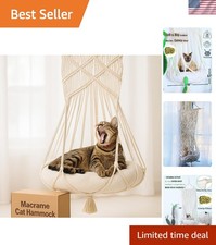 Deluxe Macrame Cat Hammock with Hanging Kit and Catnip for Ultimate Comfort
