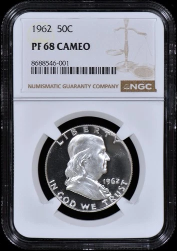 1962 Proof Franklin Half Dollar 50c NGC PF68 CAMEO (PR68CAM) - Clean Coin!