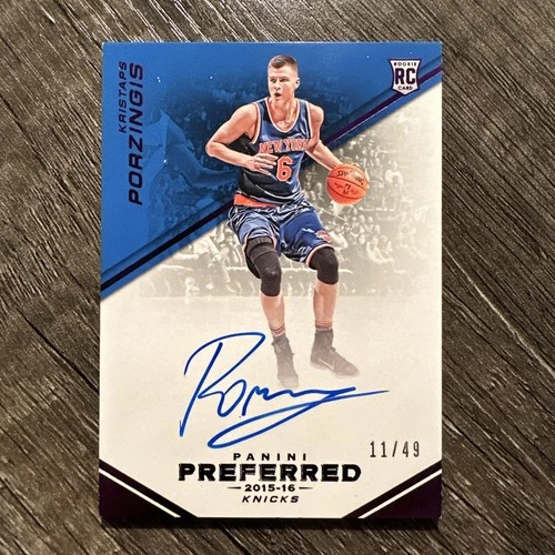 Kristaps Porzingis 2015-16 Panini Preferred #121 Purple Rookie Auto RC 11/49