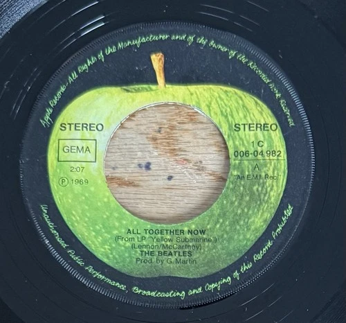 Beatles All Together Now/Hey Bulldog Apple Records 45RPM German pressing (1972)