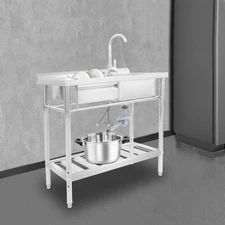 Commercial Stainless Steel Sink 39" W/Drawer, 304 Steel, Free Standing Left Side