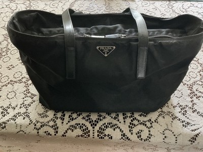PRADA Vintage Black Nylon Tessuto Tote Bag -  Leather Straps & Zipper,  Large  