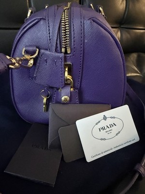 PRADA Viola Leather Satchel Crossbody Top Handle Bag Gold Hardware