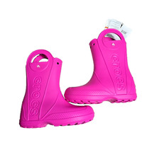 Crocs Handle It Rain Boots Kids 4 UK Pink Crush Kids Waterproof Wellington Boots