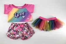 Build a Bear Outfit Lot Love T-shirt Unicorn BFF Pajama Shorts Rainbow Net Skirt