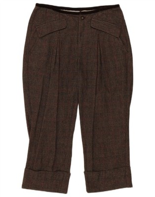 Stefanel Womens Capri Trousers IT 38 XS W28 L20 Brown Check Cotton BZ26