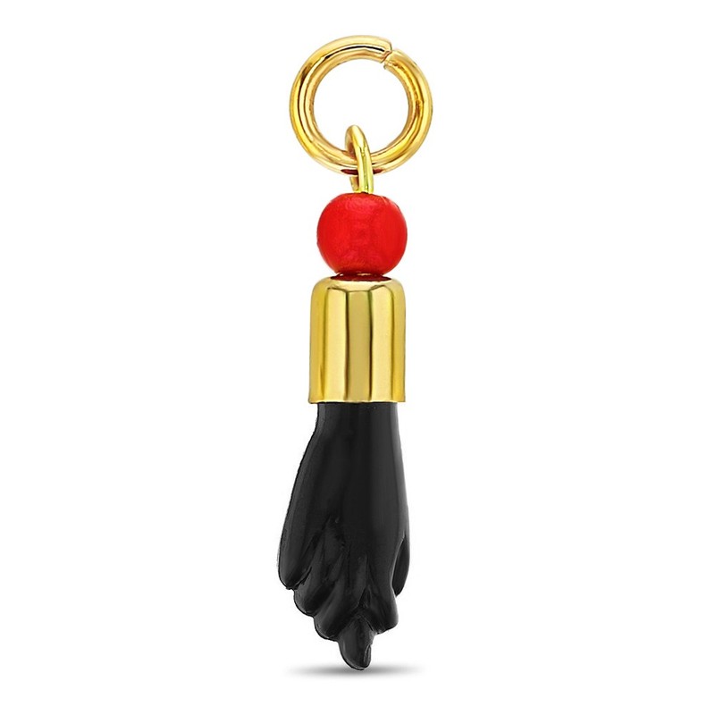 Gold Plated Red Black Figa Hand Evil Eye Protection Good Luck Charm Talisman - Product main view