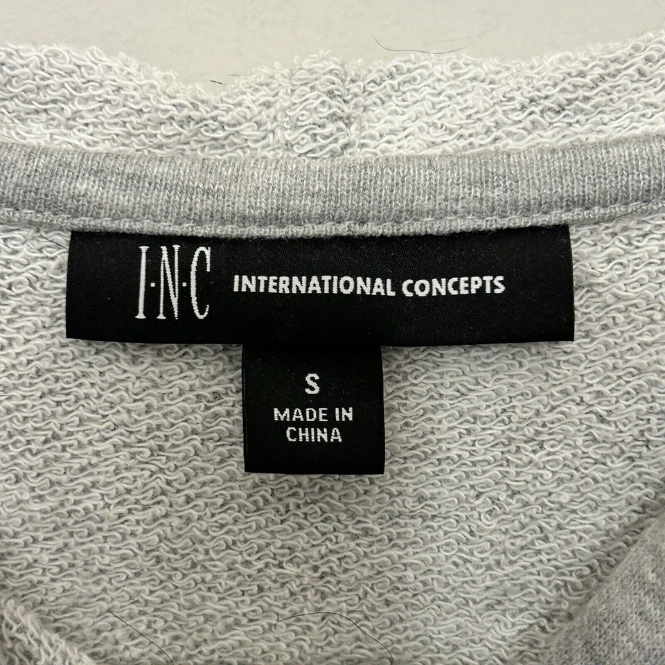 INC International Concepts Cold-Shoulder Fringe Hoodie Womens Small Grey Bling - Image 4 of 4