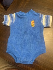 Vintage Sears Winnie The Pooh Blue Terry Cloth One Piece Outfit Newborn 13lbs